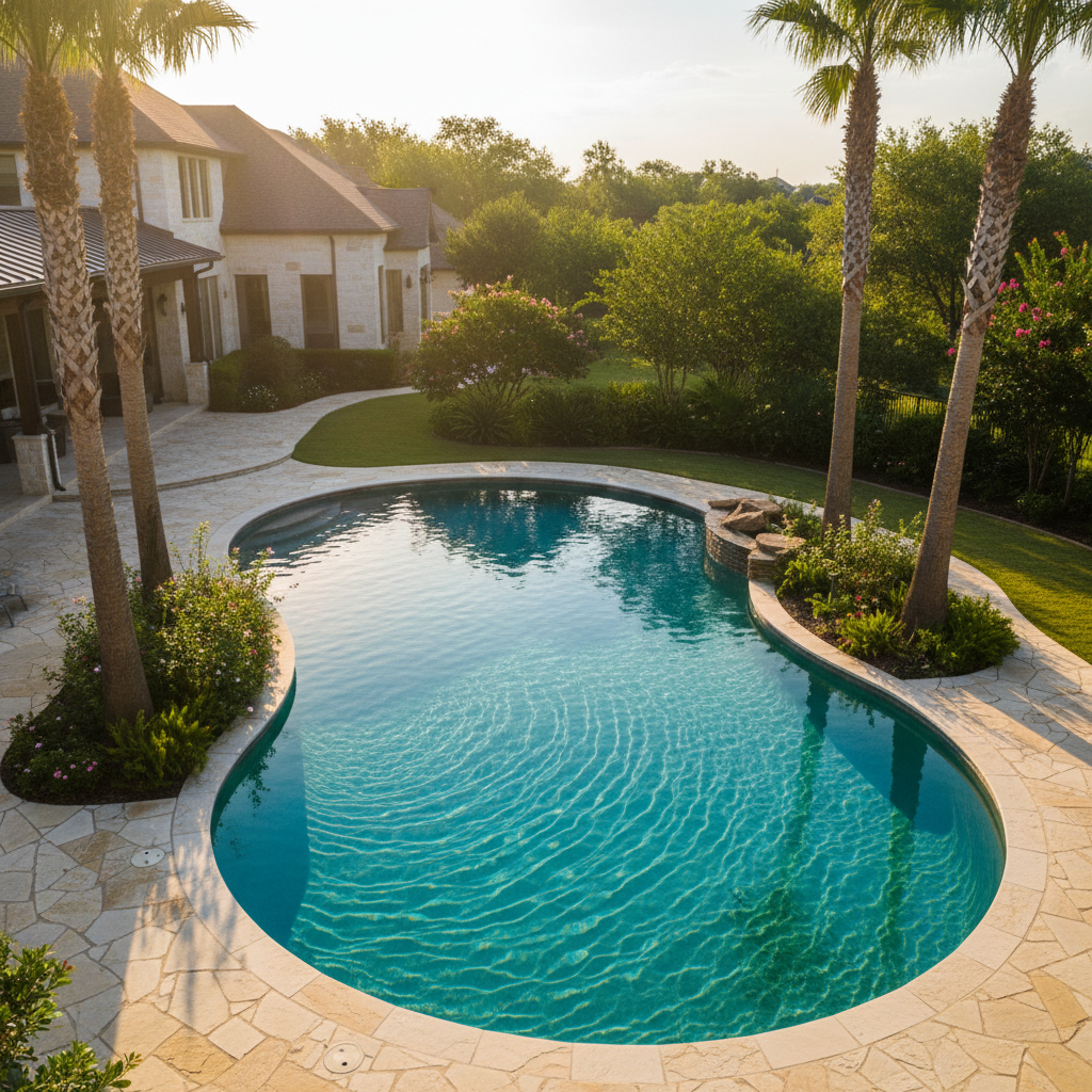 Crystal clear pool in Texas backyard